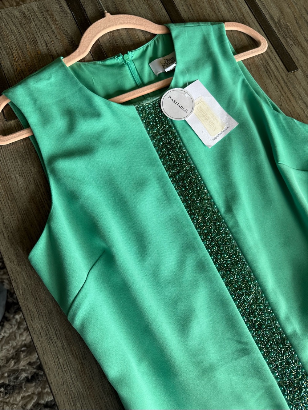 Belle by Badgley Mischka Beaded Centerline Sleeveless Emerald Green Dress